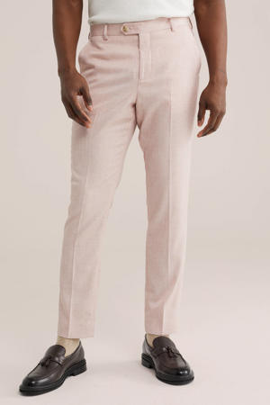 slim pantalon lichtroze met textuur