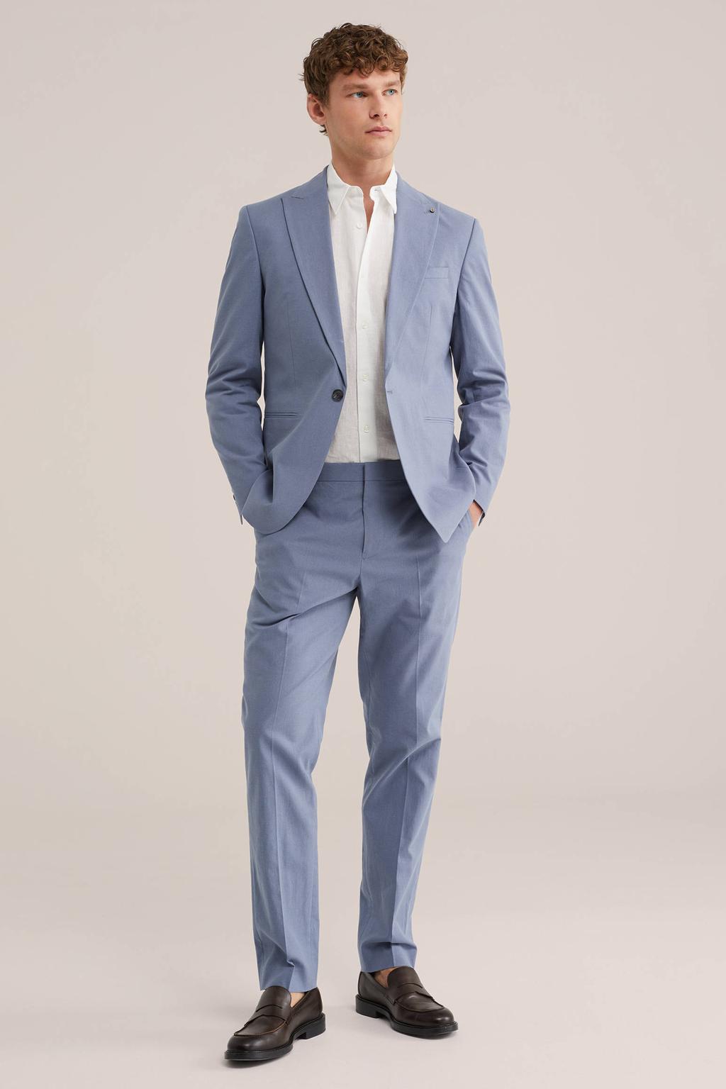 WE Fashion regular pantalon met linnen blauw