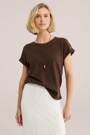 T-shirt met linnen bruin