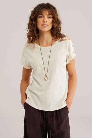 T-shirt met linnen ecru