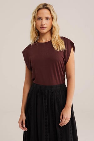 top met lurex donkerrood