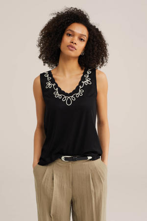 top zwart broderie