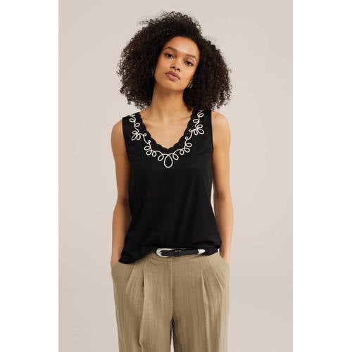 WE Fashion top zwart broderie afbeelding