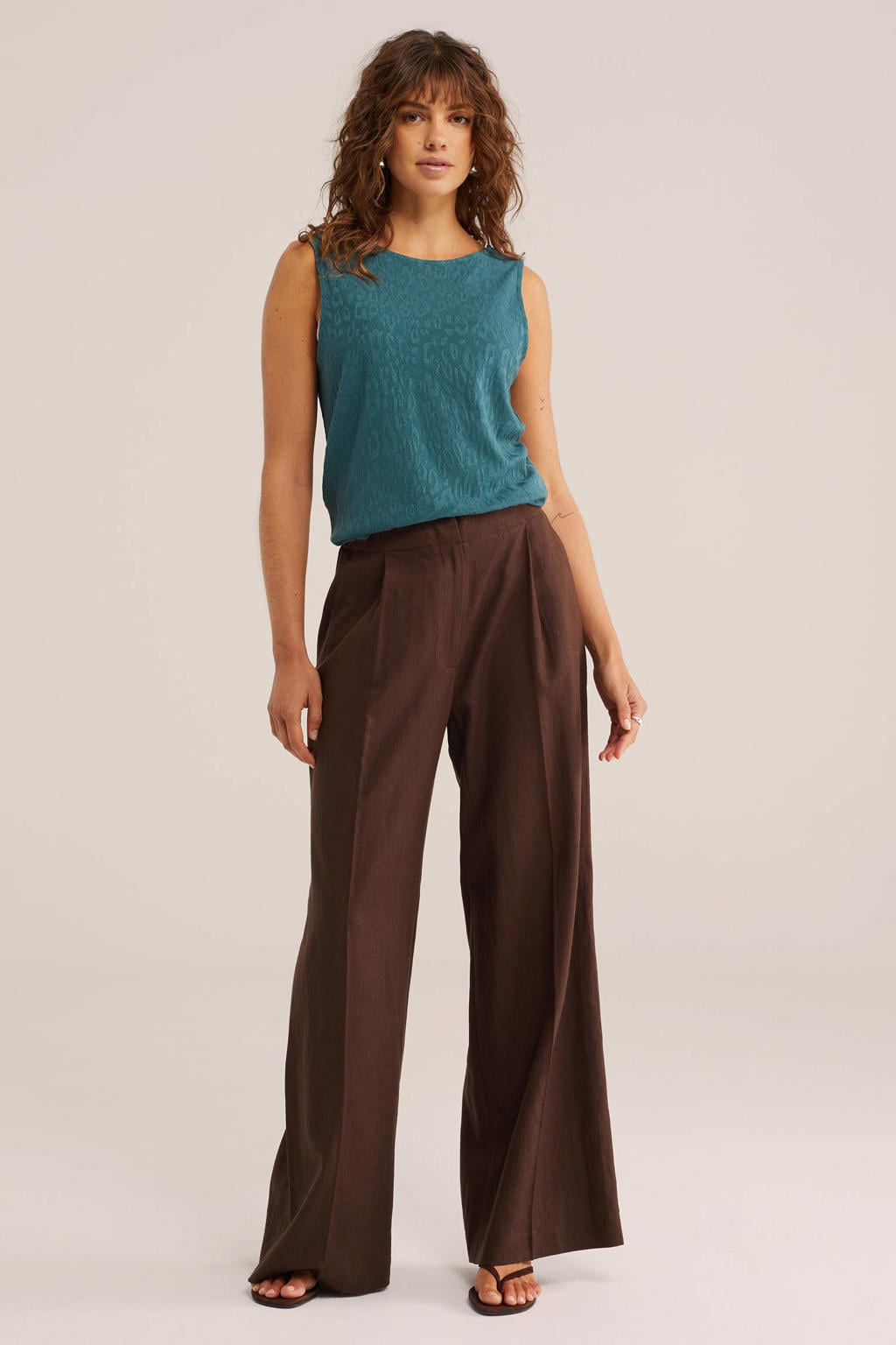 Blauwe dames WE Fashion top met ronde hals
