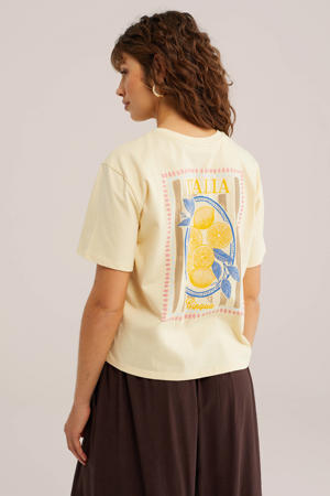 T-shirt met backprint lichtgeel