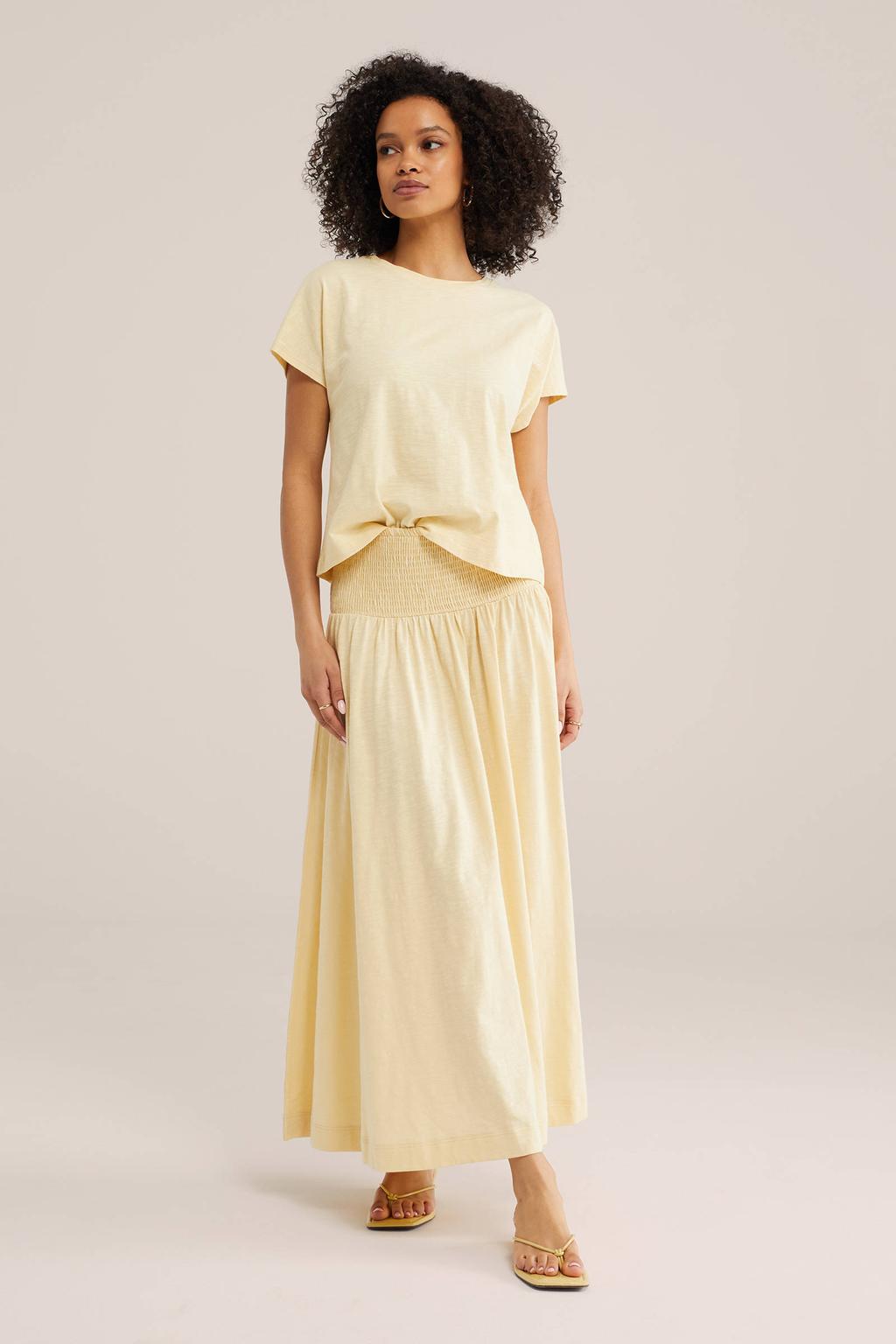 Lichtgele dames WE Fashion midi rok gemaakt van katoen en met elastische tailleband