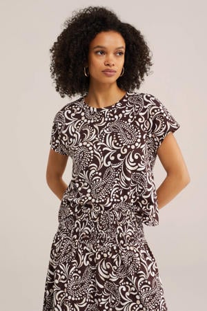 T-shirt met paisley print bruin