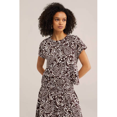 WE Fashion T-shirt met paisley print bruin afbeelding