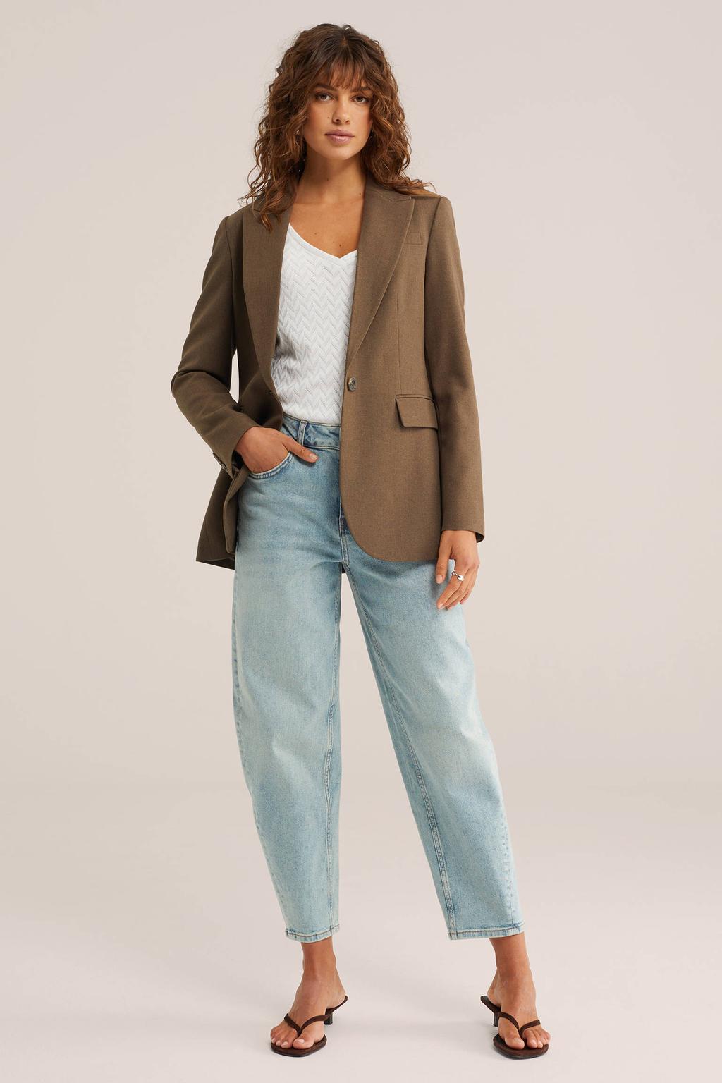 Witte dames WE Fashion top van polyester met effen en V-hals