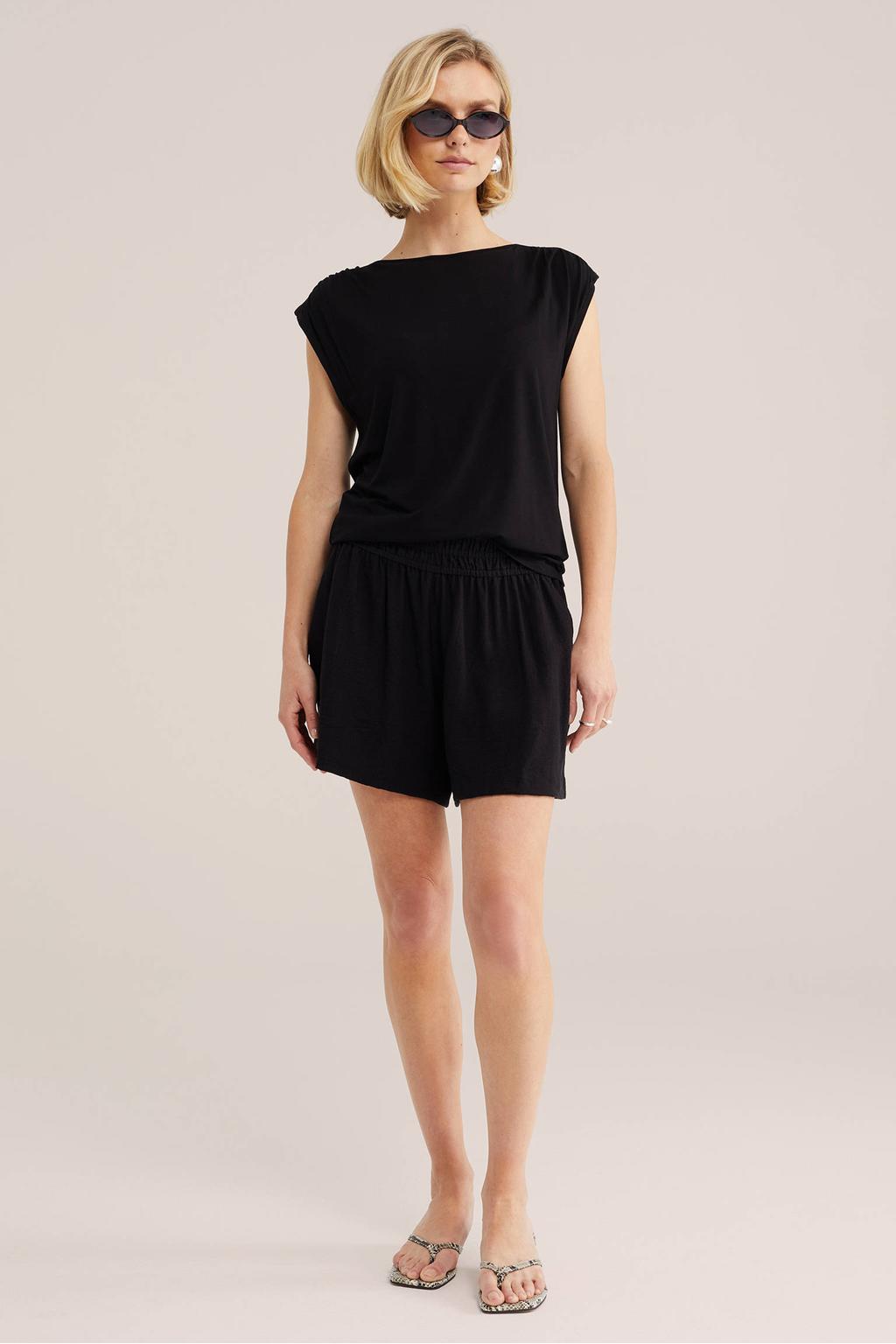 Zwarte dames WE Fashion top van viscose met effen en boothals