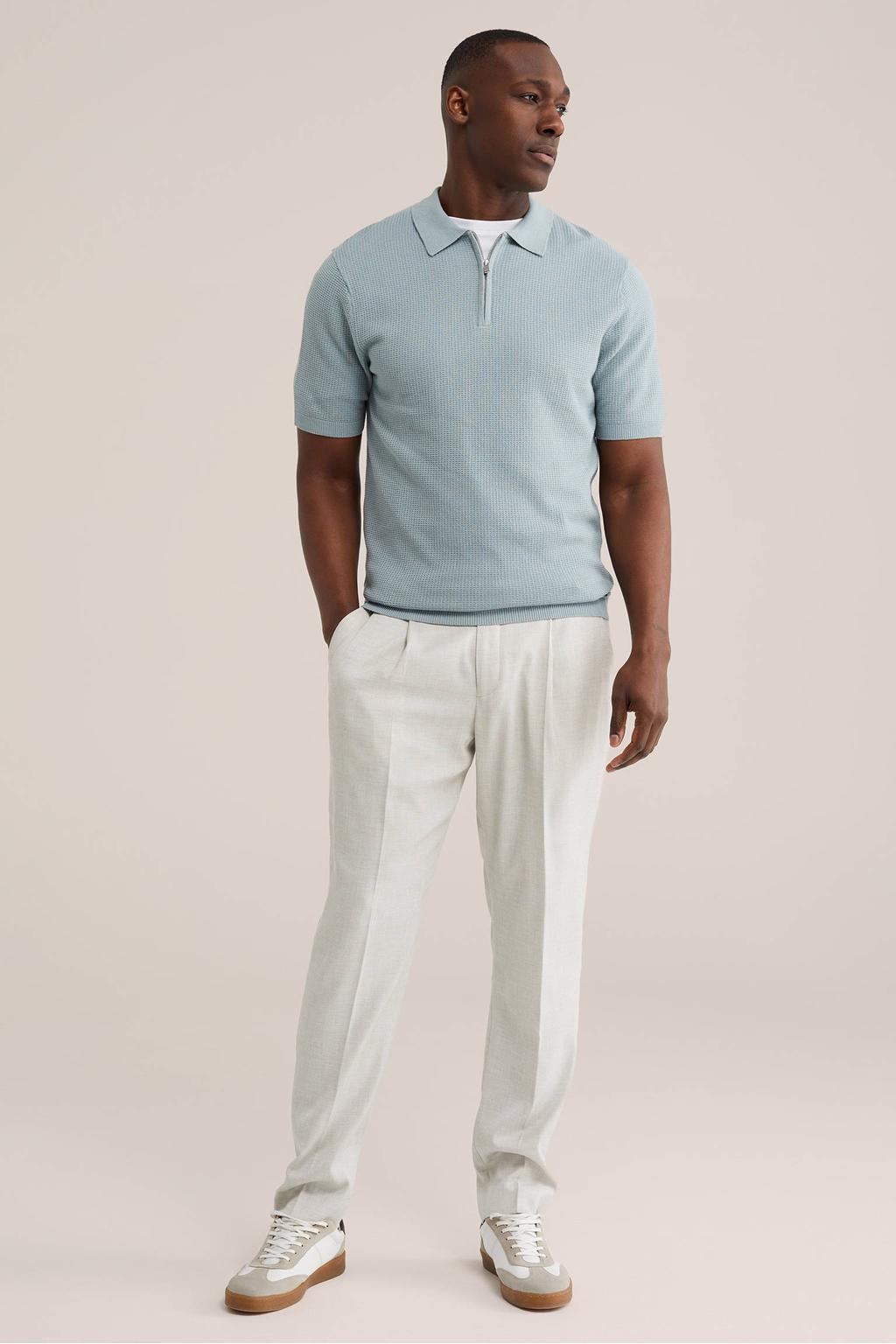 Groene heren WE Fashion regular polo van katoen met effen, korte mouwen en halve rits