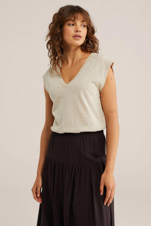 T-shirt met linnen beige