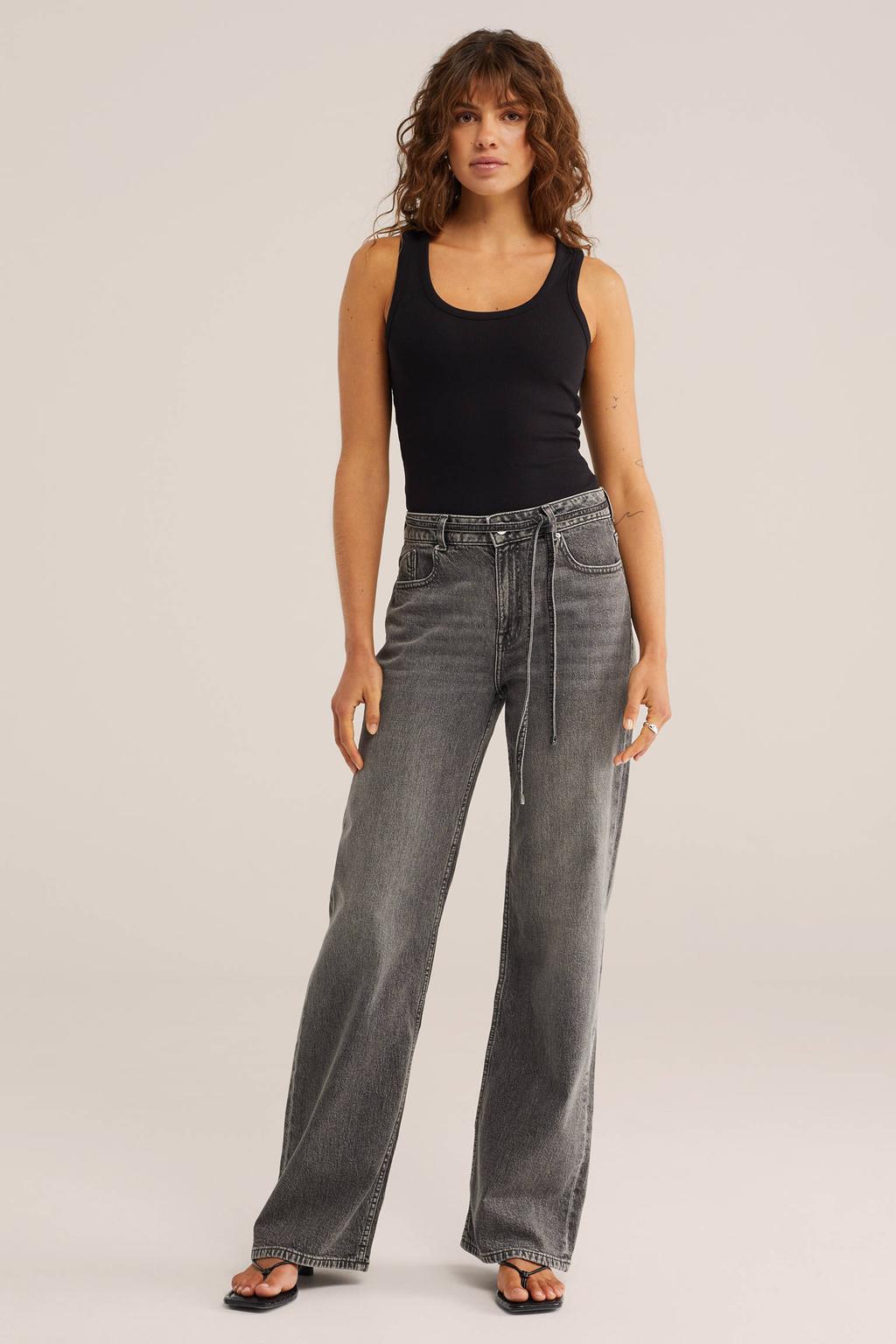 Zwarte dames WE Fashion top met effen en ronde hals