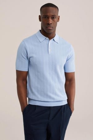 regular gestreepte polo fijn gebreid blauw
