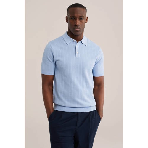 WE Fashion regular gestreepte polo fijn gebreid blauw afbeelding