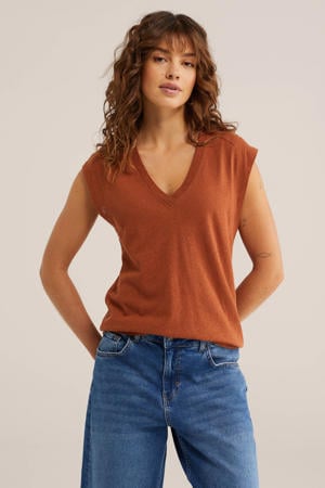 T-shirt met linnen roodbruin