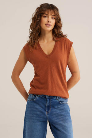 T-shirt met linnen roodbruin