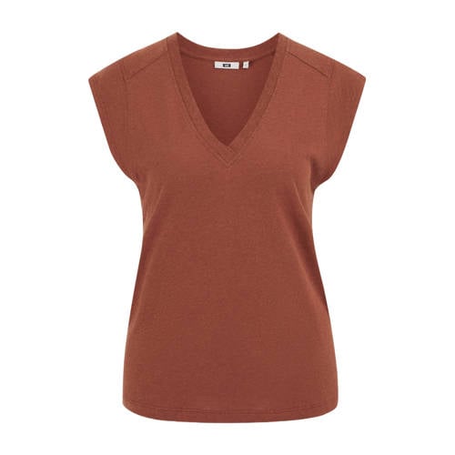 WE Fashion T-shirt met linnen roodbruin afbeelding