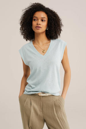 T-shirt met linnen grijsblauw