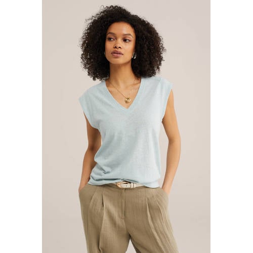 WE Fashion T-shirt met linnen grijsblauw afbeelding