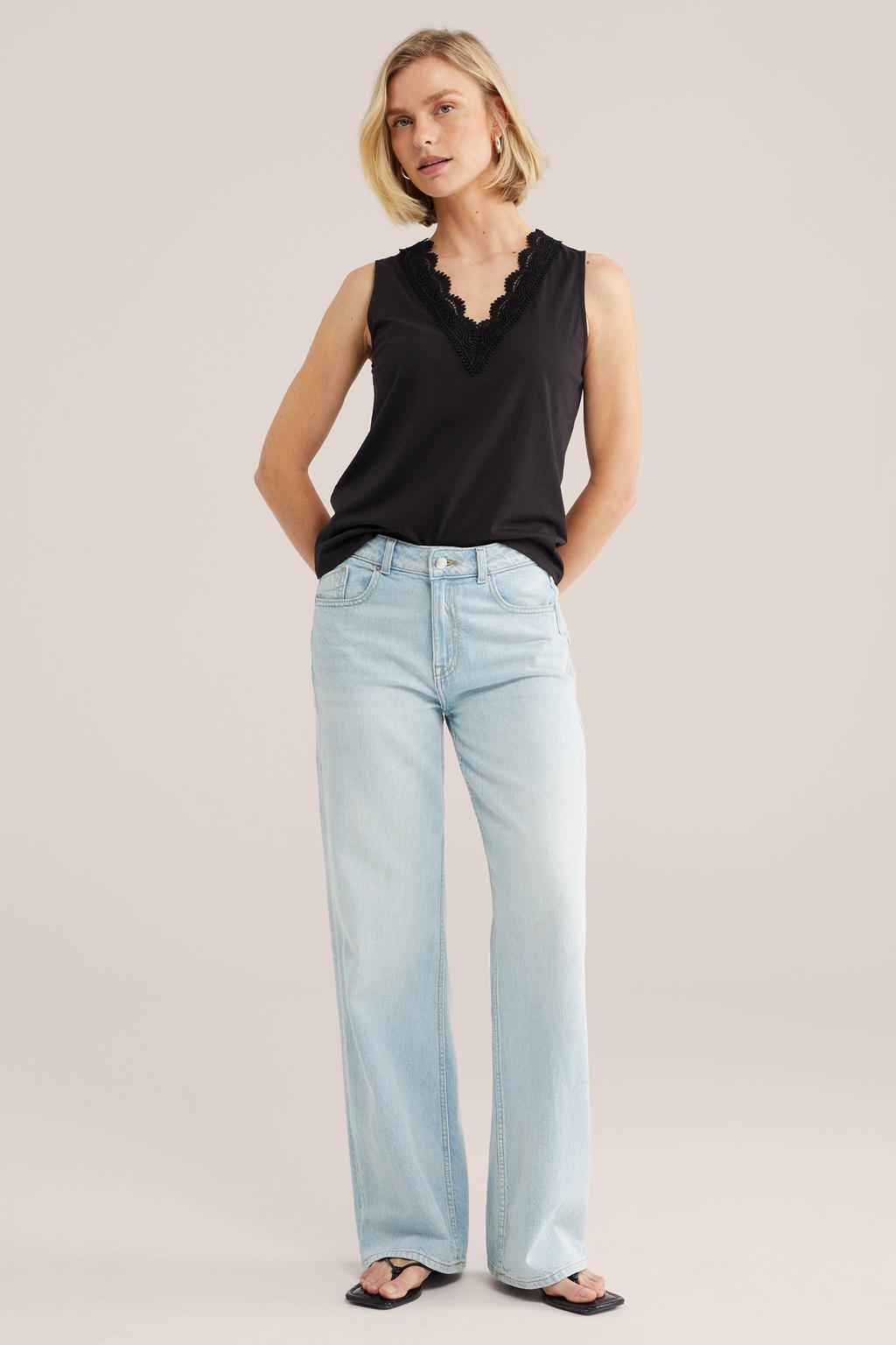 Zwarte dames WE Fashion top met effen, V-hals en borduursels