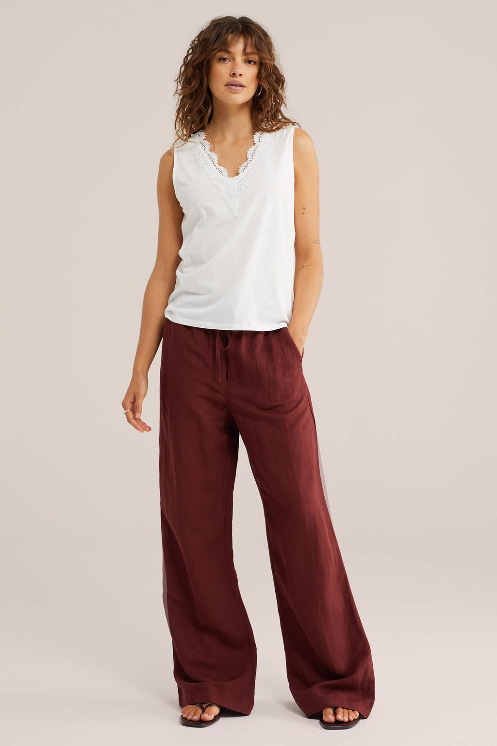 Witte dames WE Fashion top met effen, V-hals en borduursels