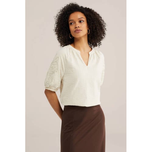 WE Fashion top ecru broderie afbeelding
