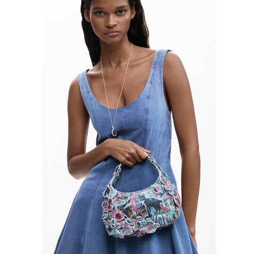 Desigual denim schoudertas met print blauw afbeelding