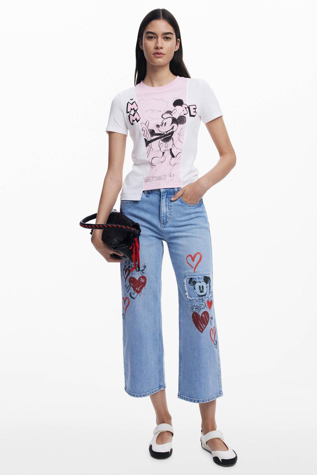 Wit en roze dames Desigual T-shirt van katoen met printopdruk, korte mouwen en ronde hals