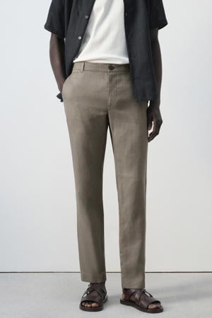 slim pantalon met linnen taupe