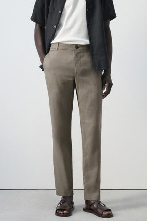 slim pantalon met linnen taupe