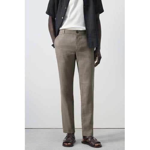 Mango Man slim pantalon met linnen taupe afbeelding