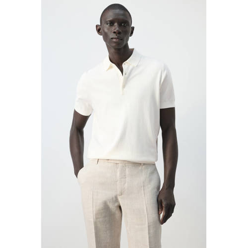 Mango Man slim polo fijn gebreid wit afbeelding