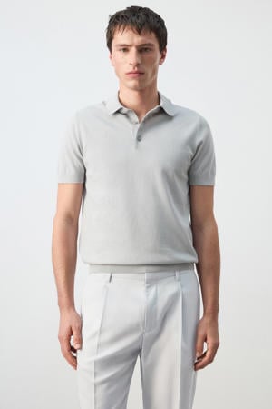 slim polo fijn gebreid grijs