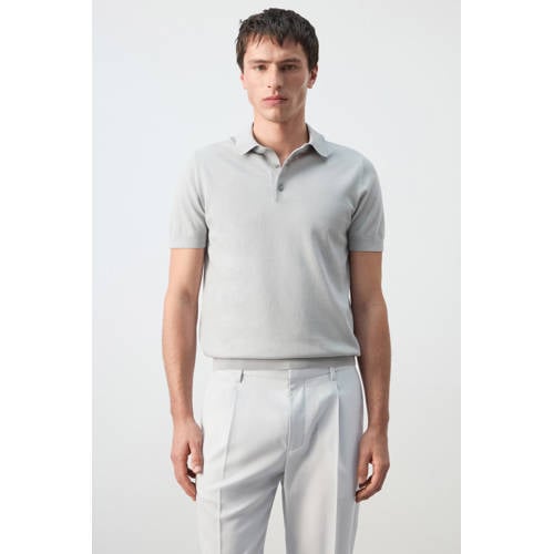Mango Man slim polo fijn gebreid grijs afbeelding