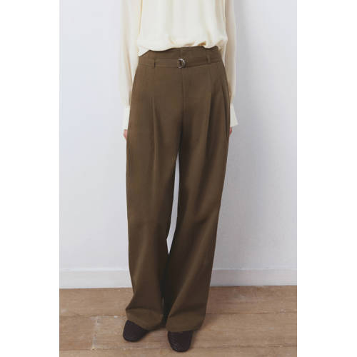 Mango wide leg high waist palazzo broek kaki afbeelding