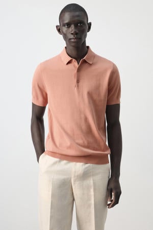 slim polo fijn gebreid oranje