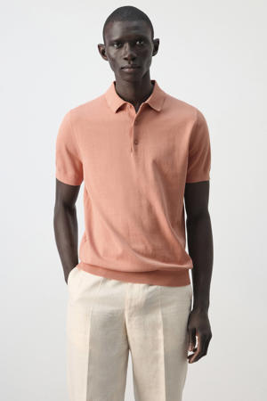 slim polo fijn gebreid oranje