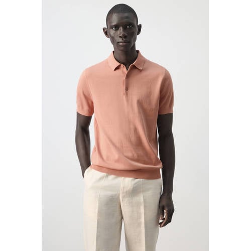 Mango Man slim polo fijn gebreid oranje afbeelding