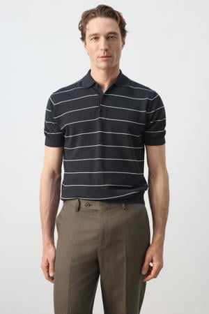 slim gestreepte polo met linnen donkerblauw