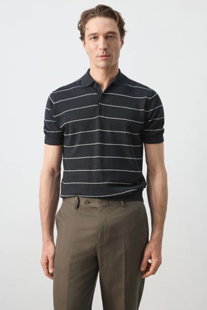 slim gestreepte polo met linnen donkerblauw