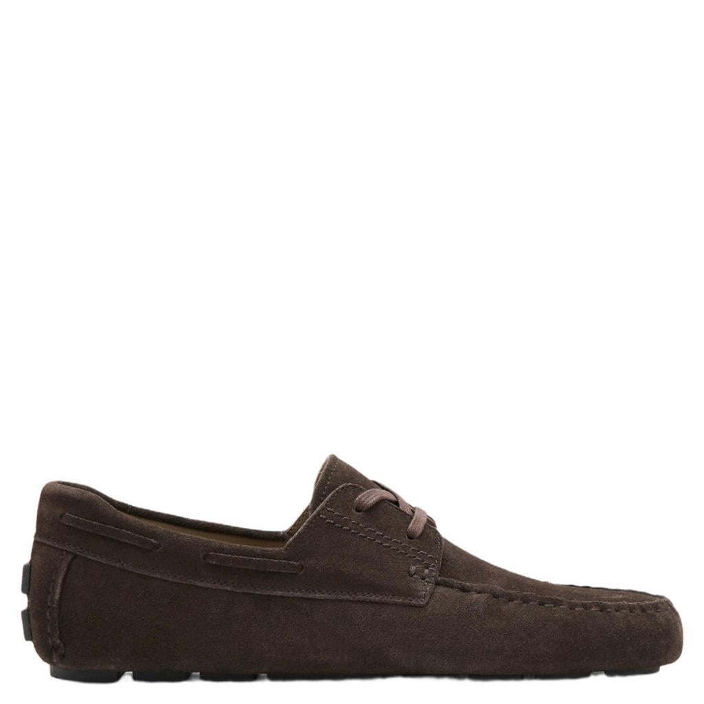 Bruine heren Mango Man suede bootschoenen met veters