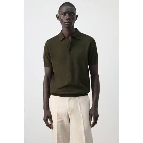 Mango Man slim polo fijn gebreid donkerbruin afbeelding