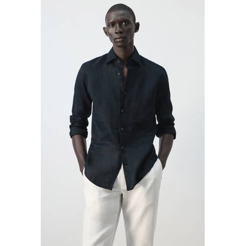 Mango Man slim casual overhemd donkerblauw afbeelding