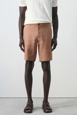 slim casual short met linnen lichtbruin