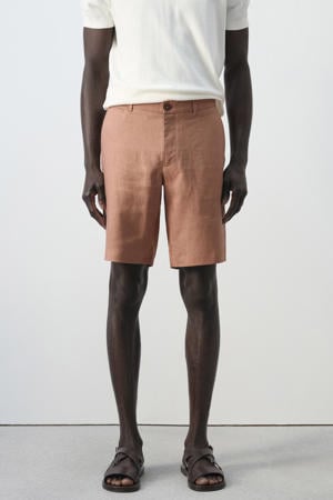 slim casual short met linnen lichtbruin