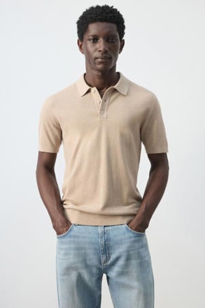 regular polo beige fijn gebreid