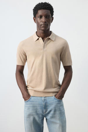 regular polo beige fijn gebreid