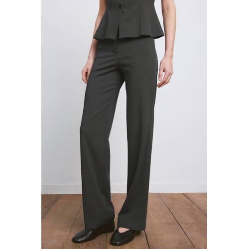 Mango straight high waist broek antraciet afbeelding