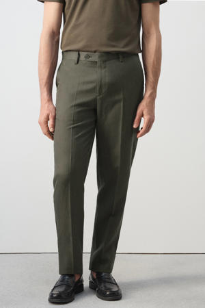 slim pantalon met linnen groen